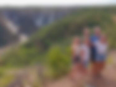 Jojo, Julien, Marc, Marie, & Mathou near waterfall