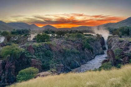 waterfalls & river at sunset