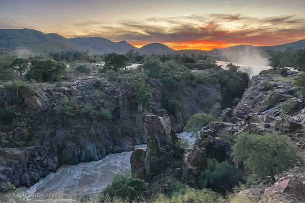 waterfalls & river at sunset