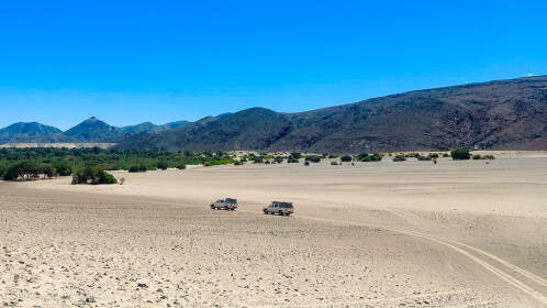 amping cars driving in sandy riverbed