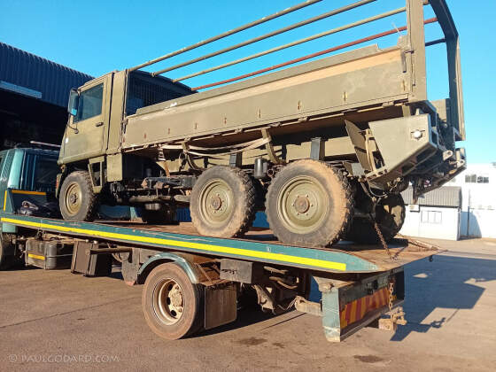 Duro arriving on flatbed at Vortex workshop