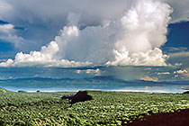band of forest + Shamo lake + mt + clouds