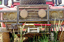 landy (F) front engive after 100 km of trail in dry grass!