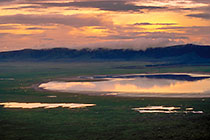 Ngorongoro crater w lakes + clouds at sunset