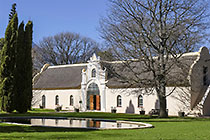 garden & pond in front of library