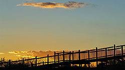 wooden platform at sunset