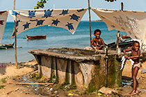 children at fontain near Richelieu-embroidered tablecloths