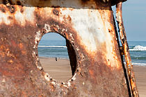shipwreck in sand along coast