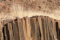 organ pipe rocks in riverbed