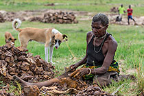people digging stones along road
