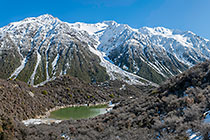blue green lake & Mt Cook mountain range