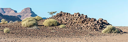 rocky outcrop with green bushes