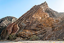 geological folds along riverbed mountains