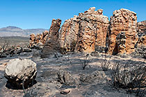 ashes on mountain slopes after fire