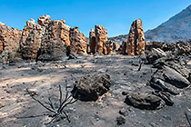 ashes on mountain slopes after fire