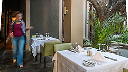serving food in garden patio