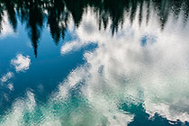 pine tree forest & clouds reflection on lake #4 clear blue water