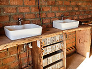 bassins over prosopis counters & tree on wall in house master bathroom