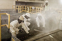 workers checking screens in screen building
