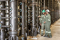 workers checking filter units in ultra filtration building