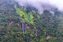 waterfalls on green cliff