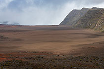 sand plain under rain & clouds