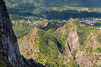 town on plateau & mountain peak