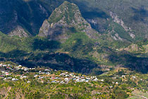town on plateau & mountain peak
