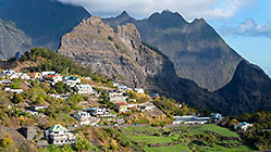 village & mountain peaks