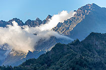 clouds over mountain peaks