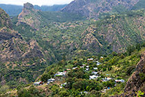 village on plateau & gorge & mountains