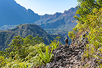 Lisa hiking on rocky trail & mountains