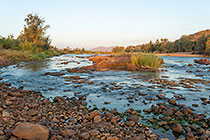 rocks & grass in Kunene river at sunset