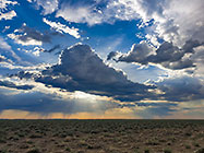 grassy plain under stormy clouds