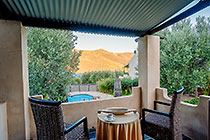 tea on terrace & pool in early morning