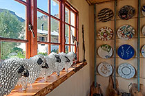 wired baby sheeps & Belgian hand-painted plate collection in restaurant